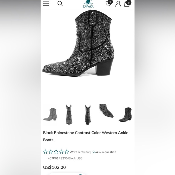Black Rhinestone Contrast Color Western Ankle Booties. size 6 Game day NWOT - Picture 2 of 15